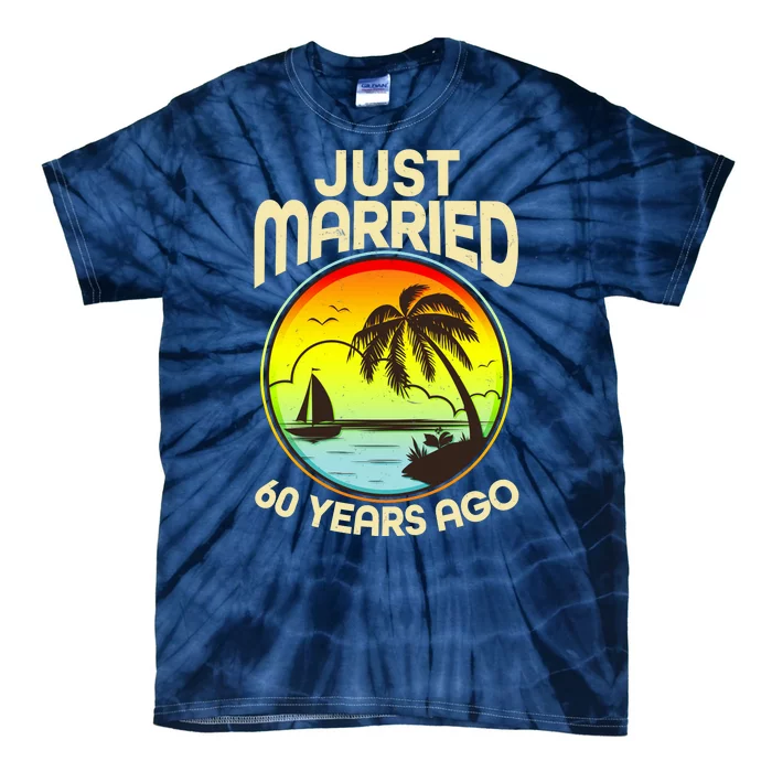 Vintage Tropical Just Married 60 Years Ago Anniversary Tie-Dye T-Shirt