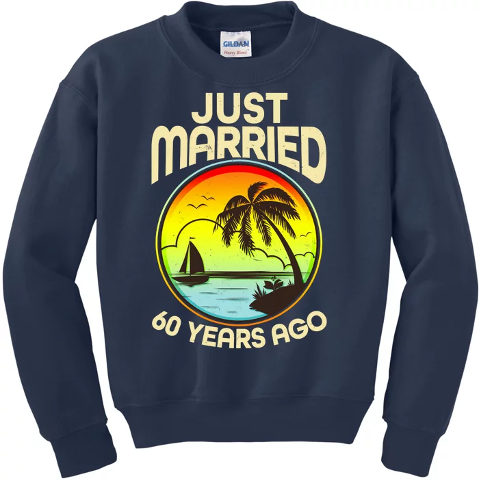 Vintage Tropical Just Married 60 Years Ago Anniversary Kids Sweatshirt