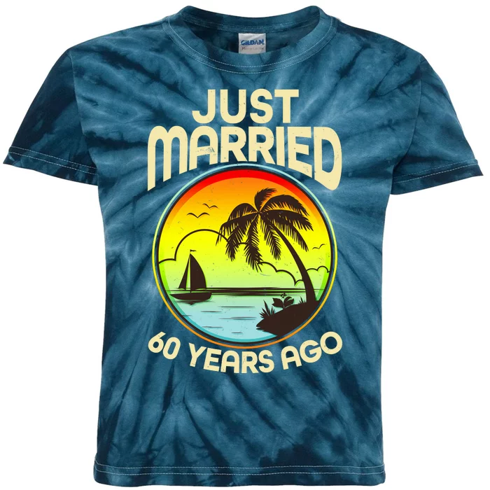 Vintage Tropical Just Married 60 Years Ago Anniversary Kids Tie-Dye T-Shirt