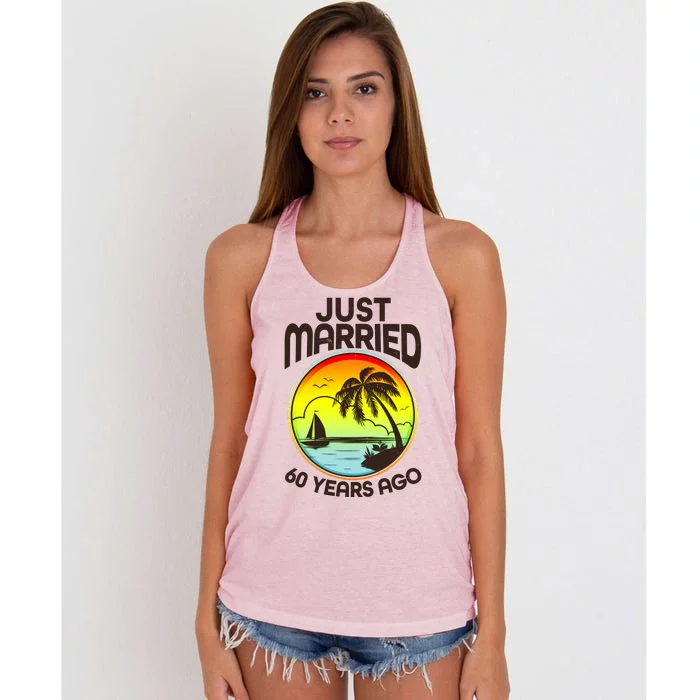 Vintage Tropical Just Married 60 Years Ago Anniversary Women's Knotted Racerback Tank