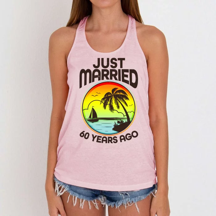 Vintage Tropical Just Married 60 Years Ago Anniversary Women's Knotted Racerback Tank