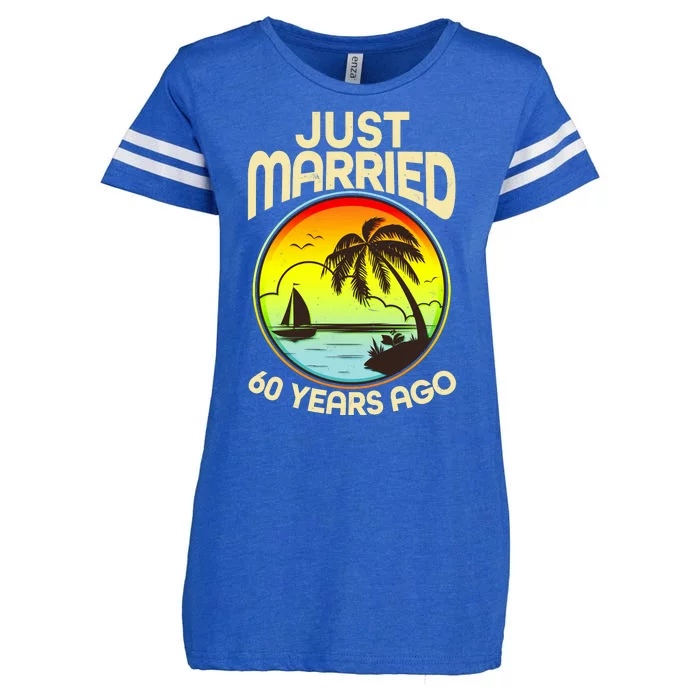 Vintage Tropical Just Married 60 Years Ago Anniversary Enza Ladies Jersey Football T-Shirt