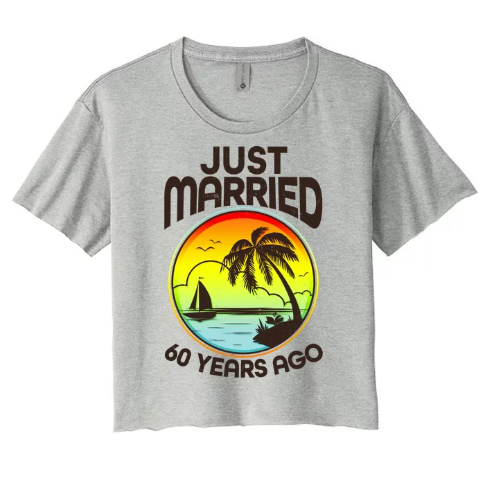 Vintage Tropical Just Married 60 Years Ago Anniversary Women's Crop Top Tee