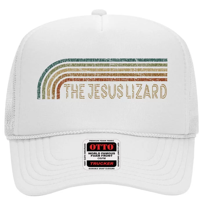 Vintage The Jesus Lizard Retro Stripes Musician High Crown Mesh Trucker Hat