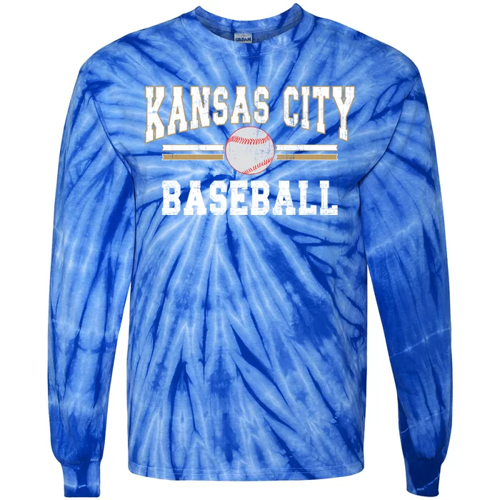 Vintage Team Kansas City Baseball Game Day Great Gift Tie-Dye Long Sleeve Shirt