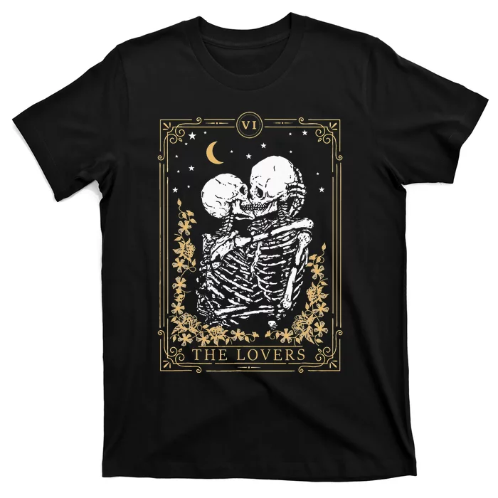 Vintage The Lovers Tarot Card Skeleton Halloween Loves Tarot T-Shirt