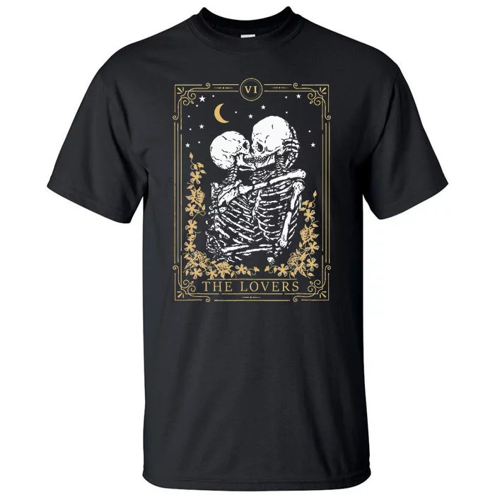 Vintage The Lovers Tarot Card Skeleton Halloween Loves Tarot Tall T-Shirt