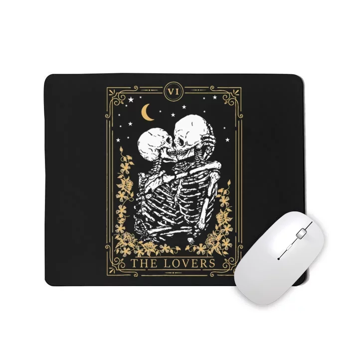 Vintage The Lovers Tarot Card Skeleton Halloween Loves Tarot Mousepad