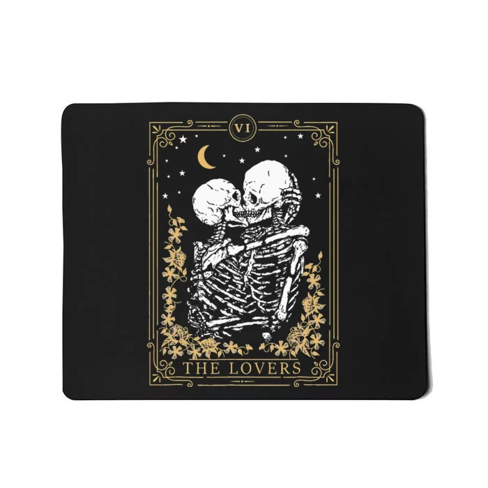 Vintage The Lovers Tarot Card Skeleton Halloween Loves Tarot Mousepad