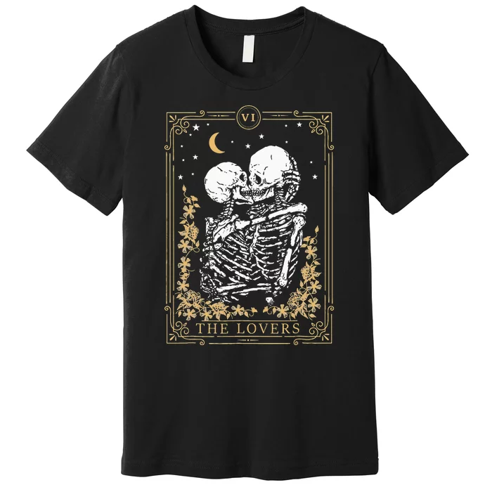 Vintage The Lovers Tarot Card Skeleton Halloween Loves Tarot Premium T-Shirt