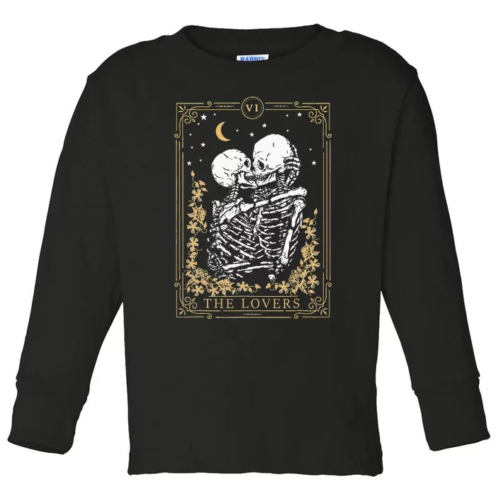 Vintage The Lovers Tarot Card Skeleton Halloween Loves Tarot Toddler Long Sleeve Shirt