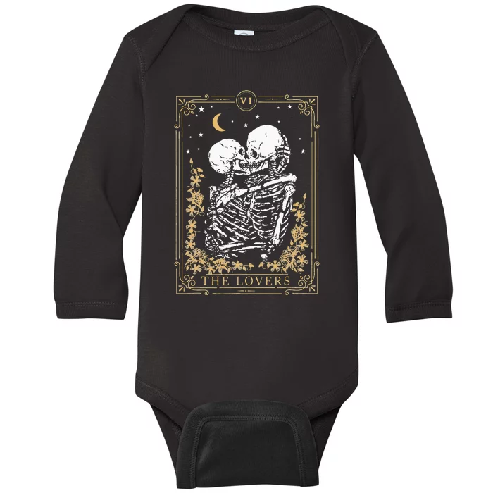 Vintage The Lovers Tarot Card Skeleton Halloween Loves Tarot Baby Long Sleeve Bodysuit