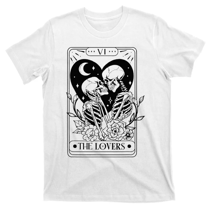 Vintage The Lovers Tarot Card Skeleton Skull Loves Tarot T-Shirt