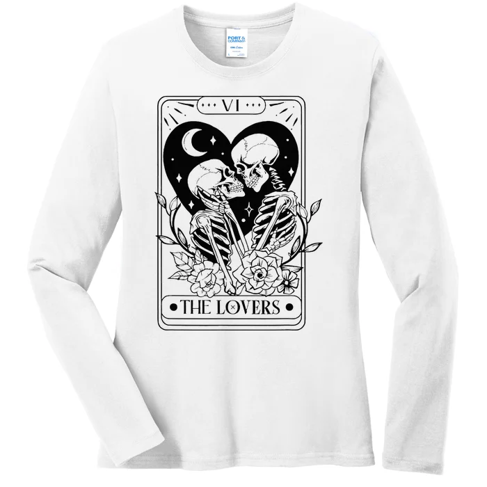 Vintage The Lovers Tarot Card Skeleton Skull Loves Tarot Ladies Long Sleeve Shirt