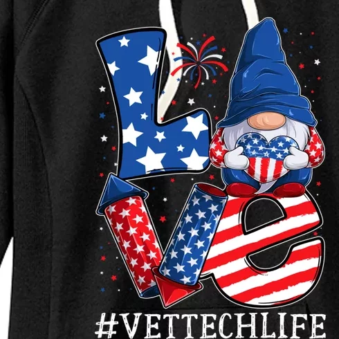 Vet Tech Love 4th Of July Gnome Usa Patriotic Gift Women's Fleece Hoodie