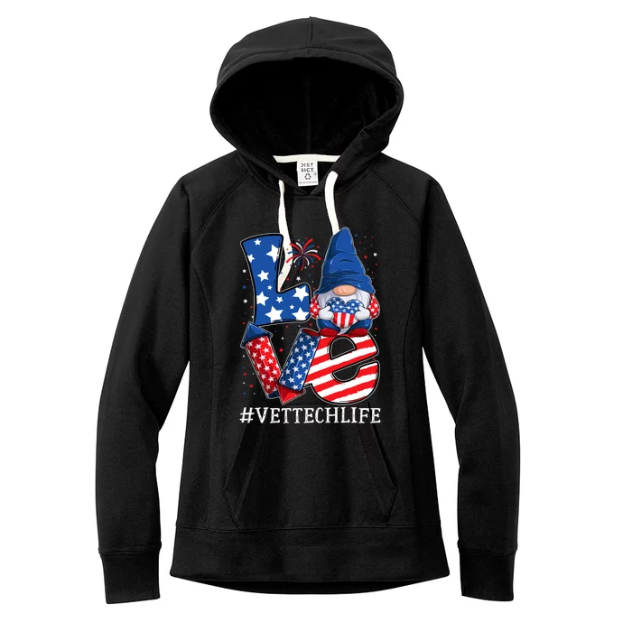 Vet Tech Love 4th Of July Gnome Usa Patriotic Gift Women's Fleece Hoodie