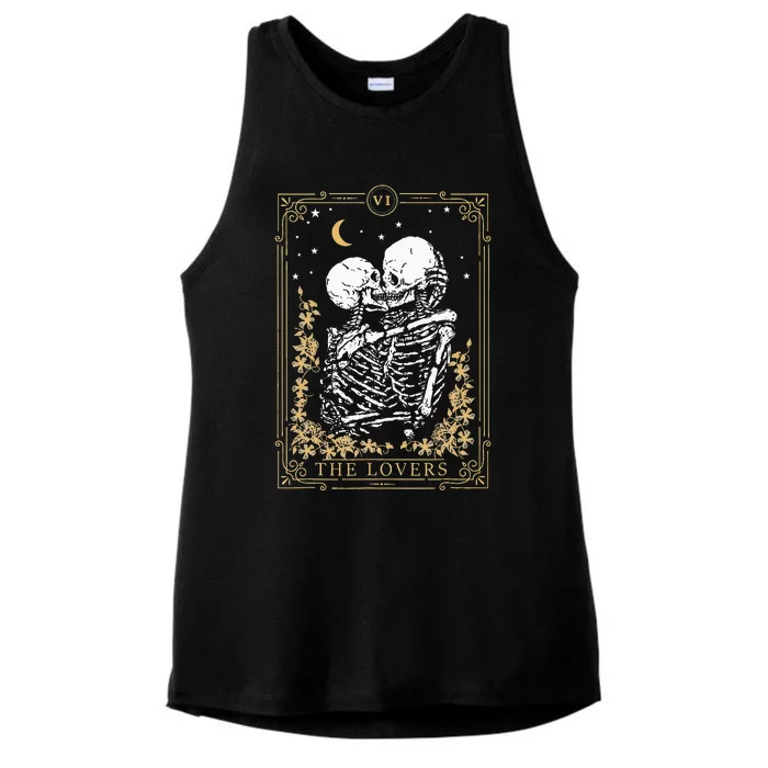 Vintage The Lovers Tarot Card Skeleton Halloween Loves Tarot Ladies Tri-Blend Wicking Tank