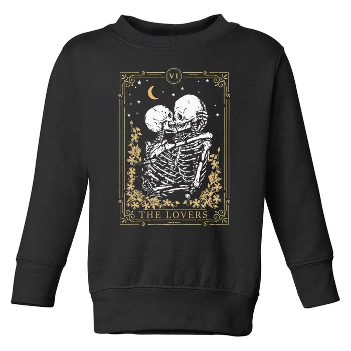 Vintage The Lovers Tarot Card Skeleton Halloween Loves Tarot Toddler Sweatshirt