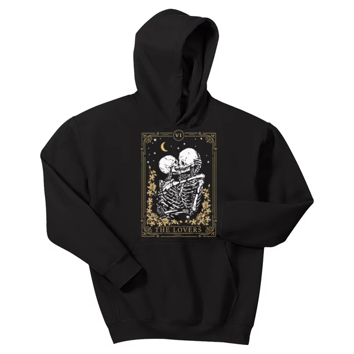 Vintage The Lovers Tarot Card Skeleton Halloween Loves Tarot Kids Hoodie