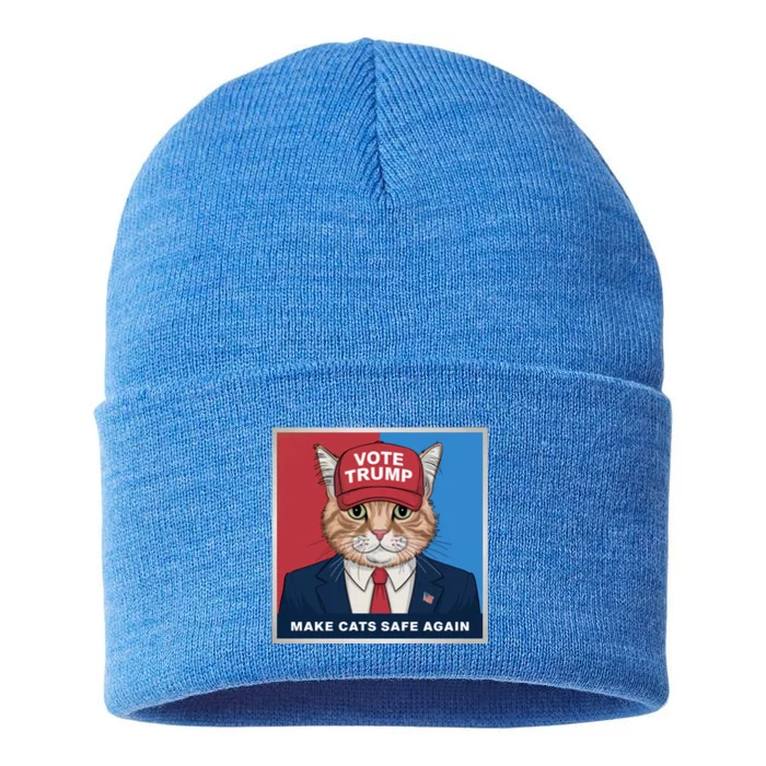 Vote Trump Make Cats Safe Again Republican Democratic Funny Gift Sustainable Knit Beanie