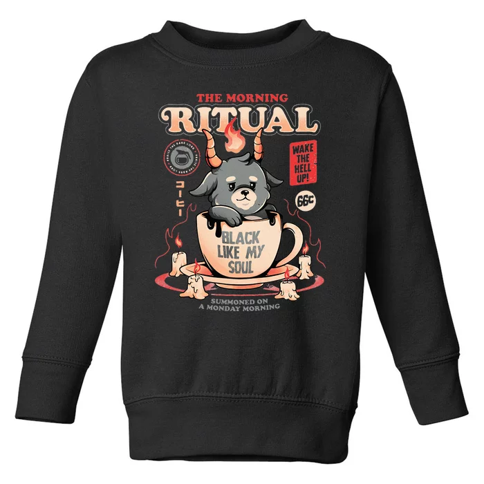 Vintage The Morning Ritual Cute Baphomet Coffee Toddler Sweatshirt