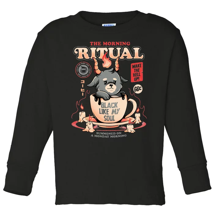 Vintage The Morning Ritual Cute Baphomet Coffee Toddler Long Sleeve Shirt