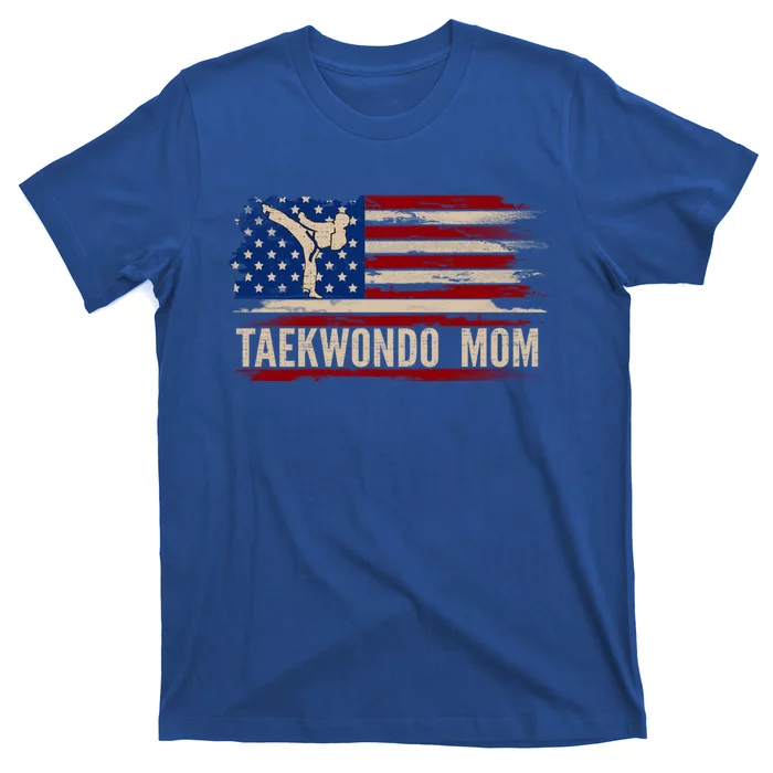 Vintage Taekwondo Mom American Usa Flag Sports The Kick Gift T-Shirt