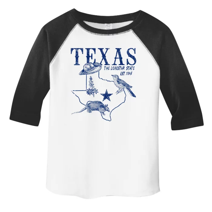 Vintage Texas Mockingbird Lone Star Bluebonnet Armadillo Hat Toddler Fine Jersey T-Shirt