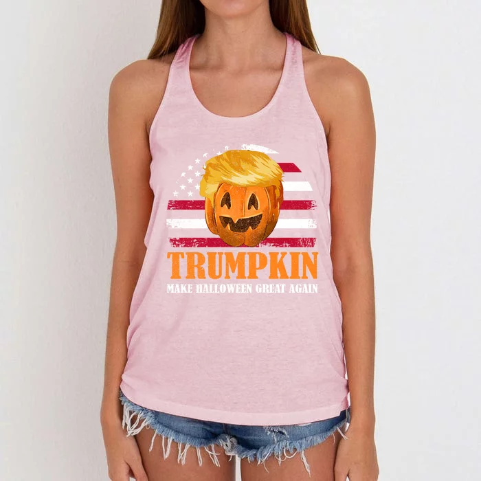 Vintage Trumpkin Make Halloween Great Again American Flag Gift Women's Knotted Racerback Tank