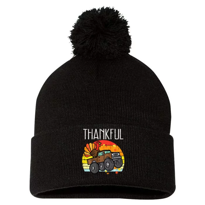 Vintage Thanksgiving Monster Truck Pom Pom 12in Knit Beanie