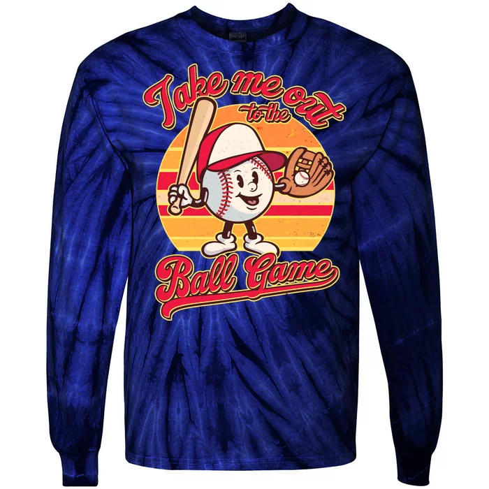 Vintage Take Me Out To The Ball Game Mascot Tie-Dye Long Sleeve Shirt