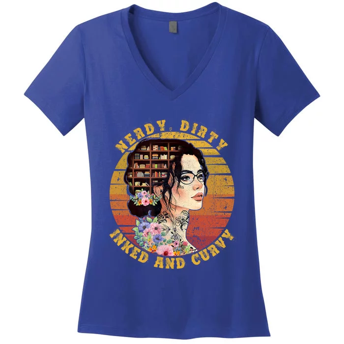 Vintage Tattoo Nerdydirtyinked And Curvy Tattooed Gift Women's V-Neck T-Shirt