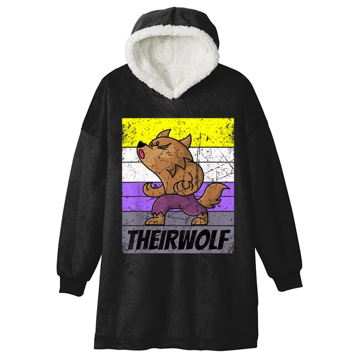 Vintage Theirwolf Nonbinary Pride Non Binary LGBTQ Hooded Wearable Blanket