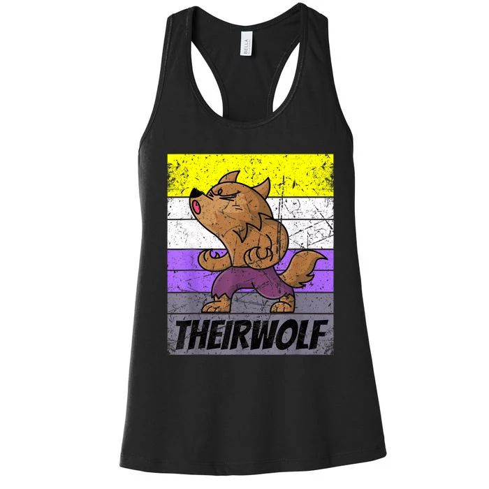 Vintage Theirwolf Nonbinary Pride Non Binary LGBTQ Women's Racerback Tank