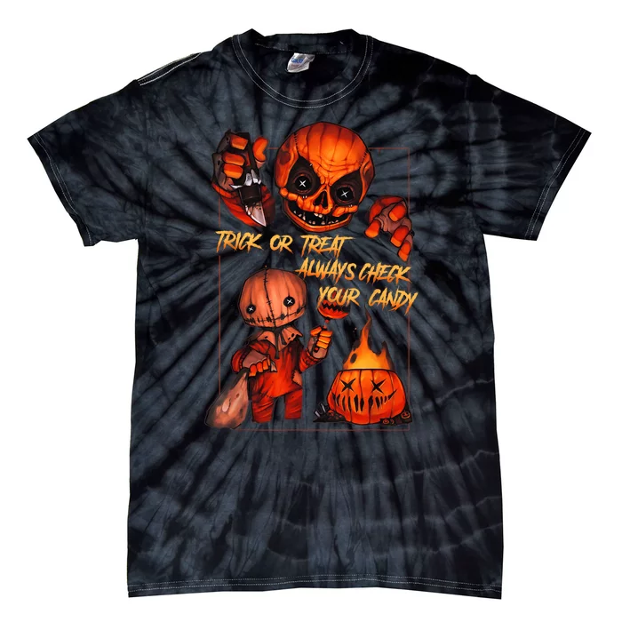 Vintage Trick Or Treat Always Check Your Candy Pumpkin Tie-Dye T-Shirt