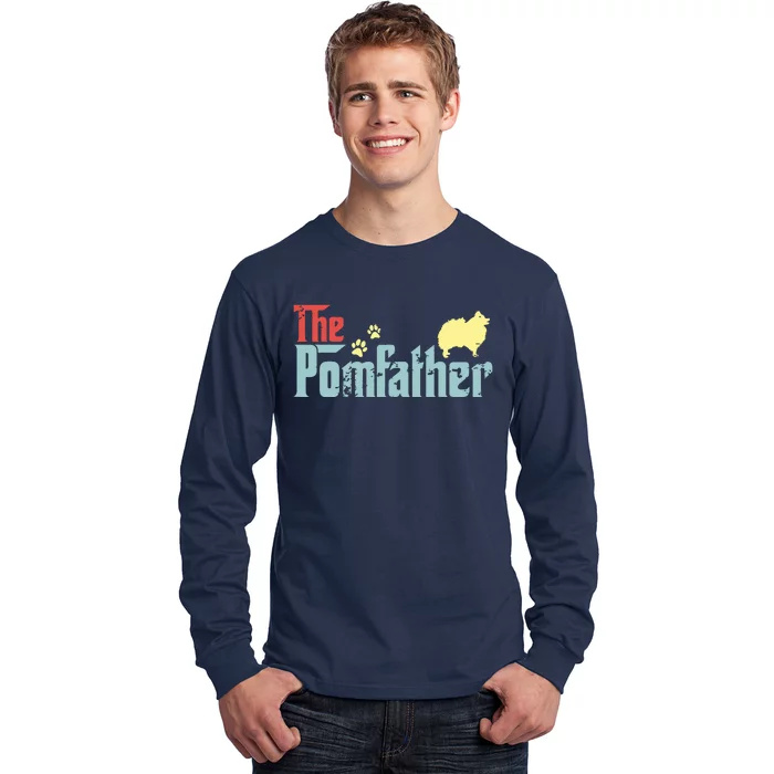 Vintage The Pomfather Happy Fathers Day Pomeranian Lover Long Sleeve Shirt