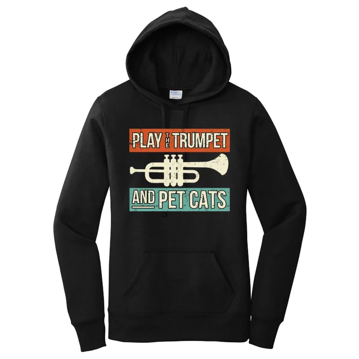 Vintage Trumpet Player Design Cat Lover Trumpeter I Pet Cats Women's Pullover Hoodie