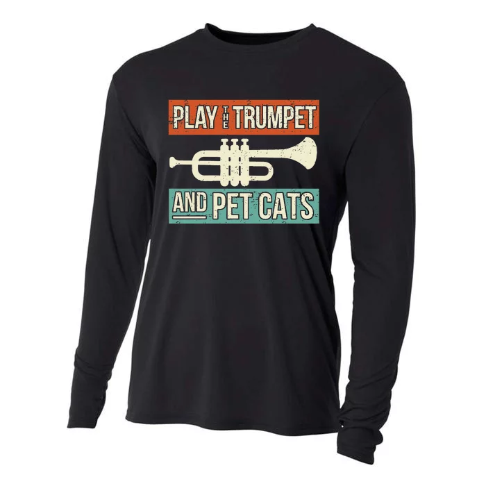 Vintage Trumpet Player Design Cat Lover Trumpeter I Pet Cats Cooling Performance Long Sleeve Crew