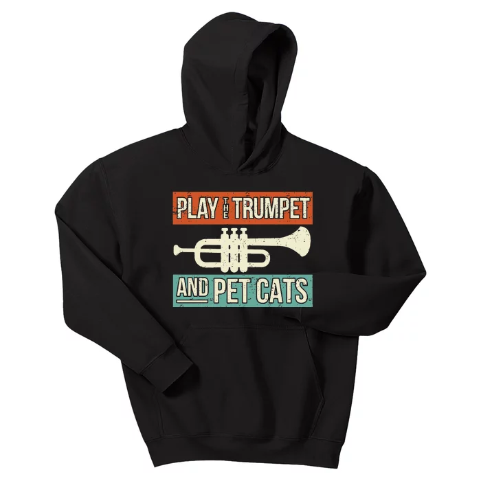 Vintage Trumpet Player Design Cat Lover Trumpeter I Pet Cats Kids Hoodie