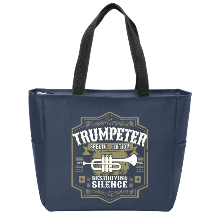 Vintage Trumpet Player Retro Graphic Trumpeter Zip Tote Bag