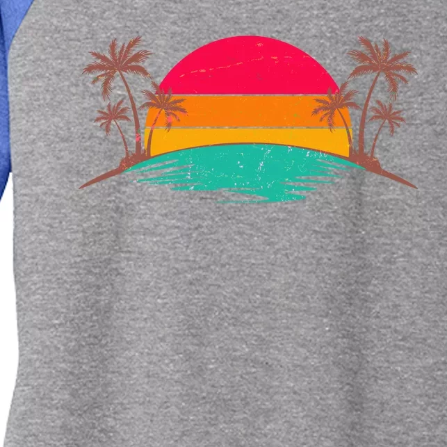 Vintage Tropical Palm Trees Sunset Sunrise Women's Tri-Blend 3/4-Sleeve Raglan Shirt