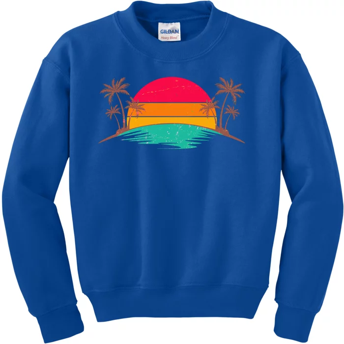 Vintage Tropical Palm Trees Sunset Sunrise Kids Sweatshirt