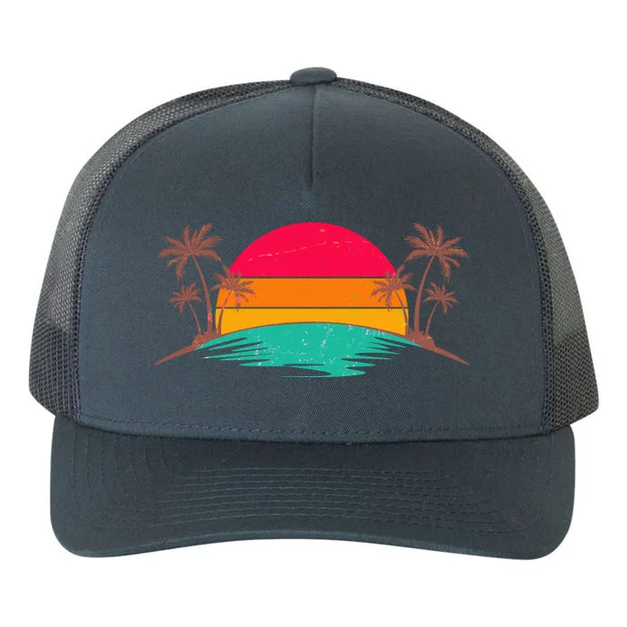 Vintage Tropical Palm Trees Sunset Sunrise Yupoong Adult 5-Panel Trucker Hat