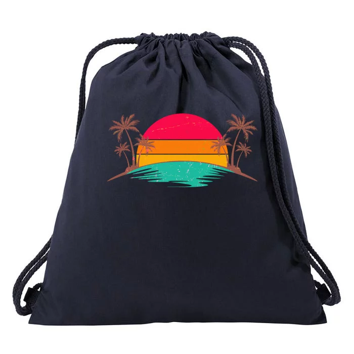 Vintage Tropical Palm Trees Sunset Sunrise Drawstring Bag