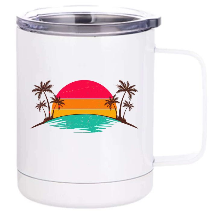 Vintage Tropical Palm Trees Sunset Sunrise Front & Back 12oz Stainless Steel Tumbler Cup