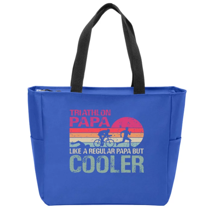 Vintage Triathlon Papa Swim Bike Run Dad Triathletes Father Cute Gift Zip Tote Bag