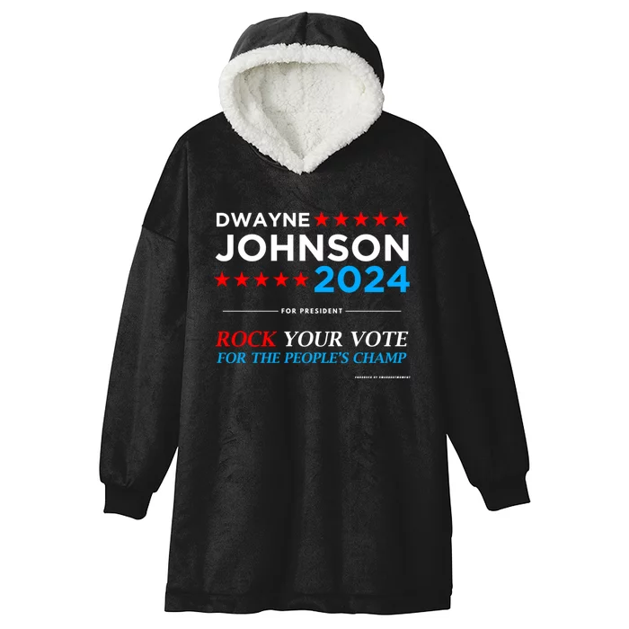 Vote The Rock 2024 President Dwayne Johnson Election (Black) Hooded Wearable Blanket