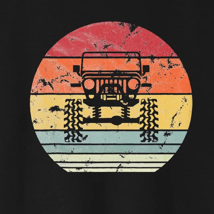 Vintage Truck Retro Sunset 4x4 Car Off Road Women's Crop Top Tee