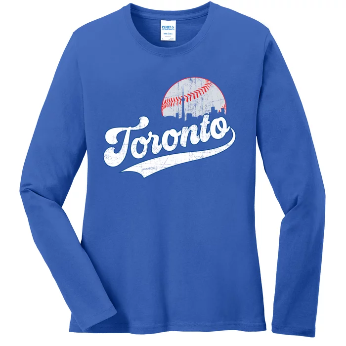 Vintage Toronto Skyline Retro Game Day Baseball Gift Ladies Long Sleeve Shirt