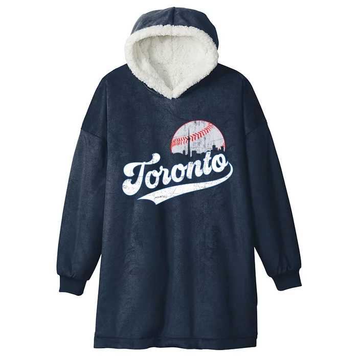 Vintage Toronto Skyline Retro Game Day Baseball Gift Hooded Wearable Blanket